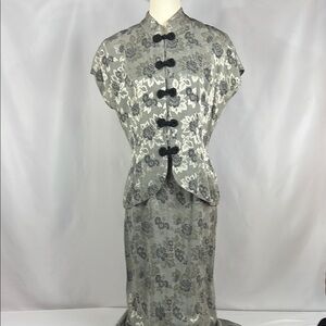 Vintage 90's‎ La Belle Asian Inspired Elegant Gray Floral Skirt and Top Size S